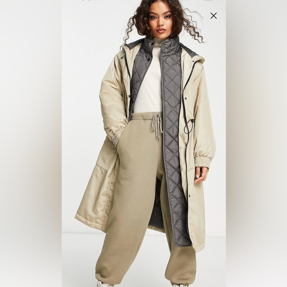 ASOS petite stone puffer inner quilted button zip up coat